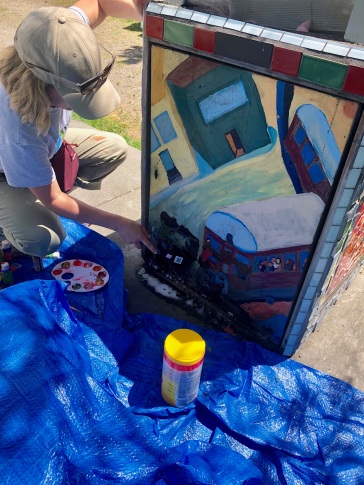 Removing rusted paint from Mosaic Can (2019 Earth Day)